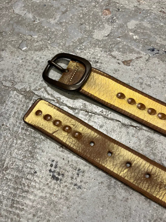 1990s Marithé + François Girbaud Beige & Brown Leather Belt jvMaBMH 4