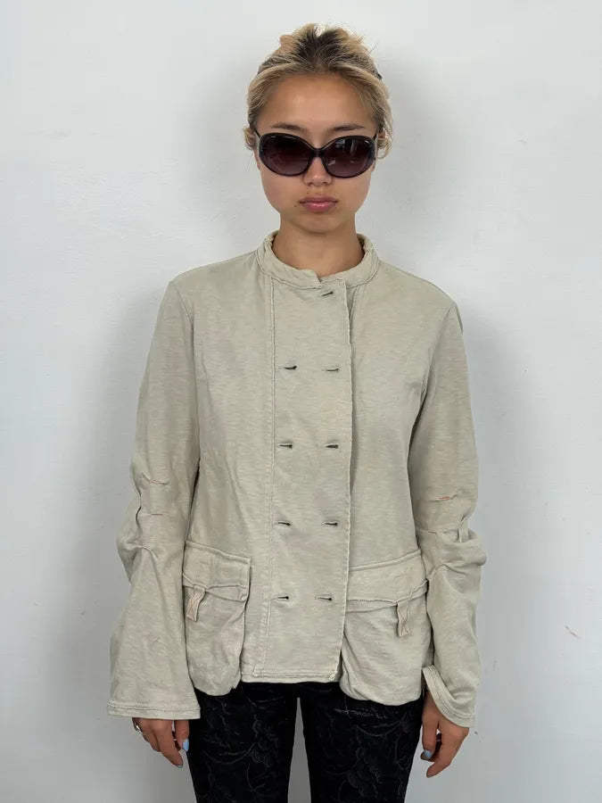 1990s Marithé + François Girbaud Beige Buttoned Light Jacket JwdJkTd 1