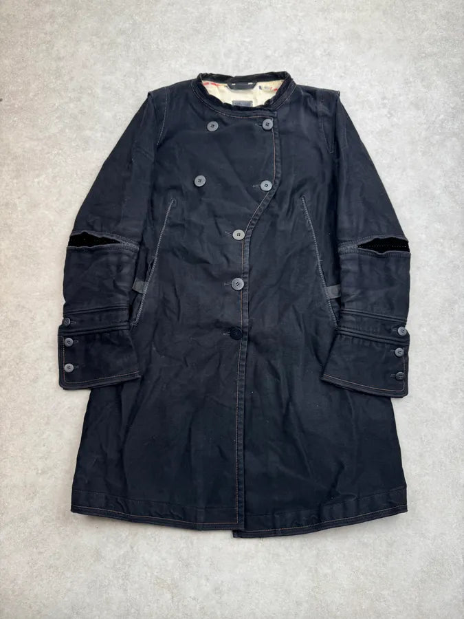 1990s Marithé + François Girbaud Black Blend Multi-Pocket Long Coat bbKydDl 0