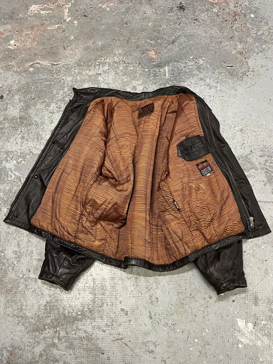 1990s Marithé + François Girbaud Black Leather Buttoned Bomber Jacket (XL) hmIxOjH 6