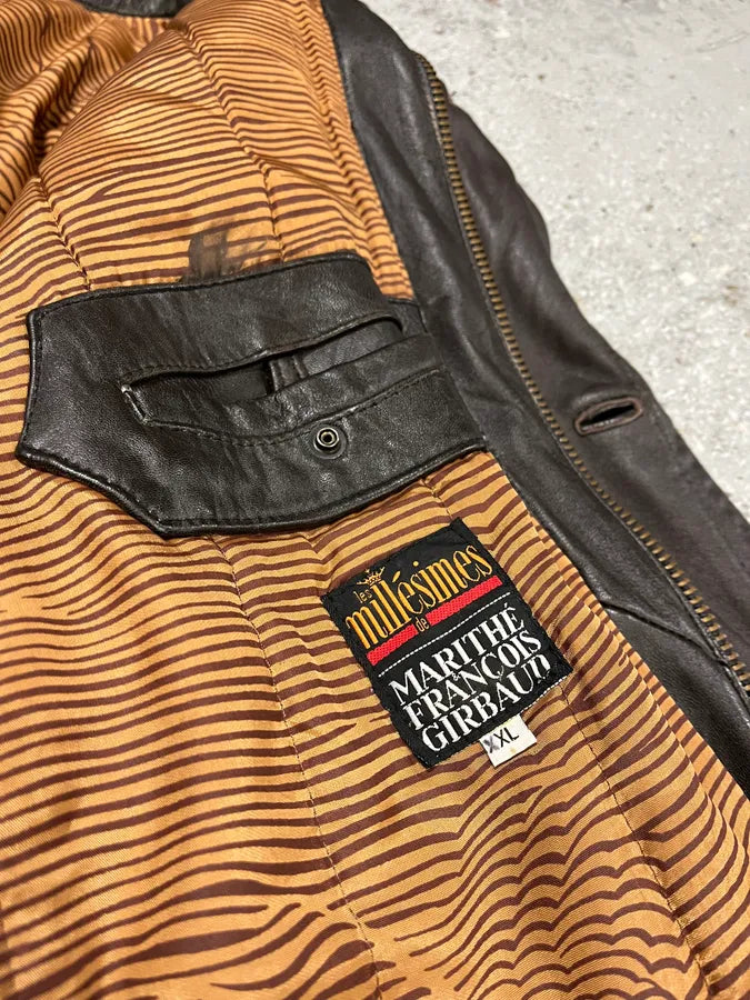 1990s Marithé + François Girbaud Black Leather Buttoned Bomber Jacket (XL) hmIxOjH 7