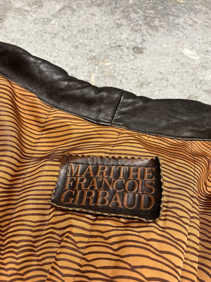 1990s Marithé + François Girbaud Black Leather Buttoned Bomber Jacket (XL) hmIxOjH 9