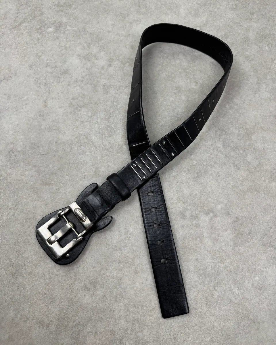 1990s Marithé & François Girbaud Black Leather Guitar Buckle Belt AMsDZrS 0