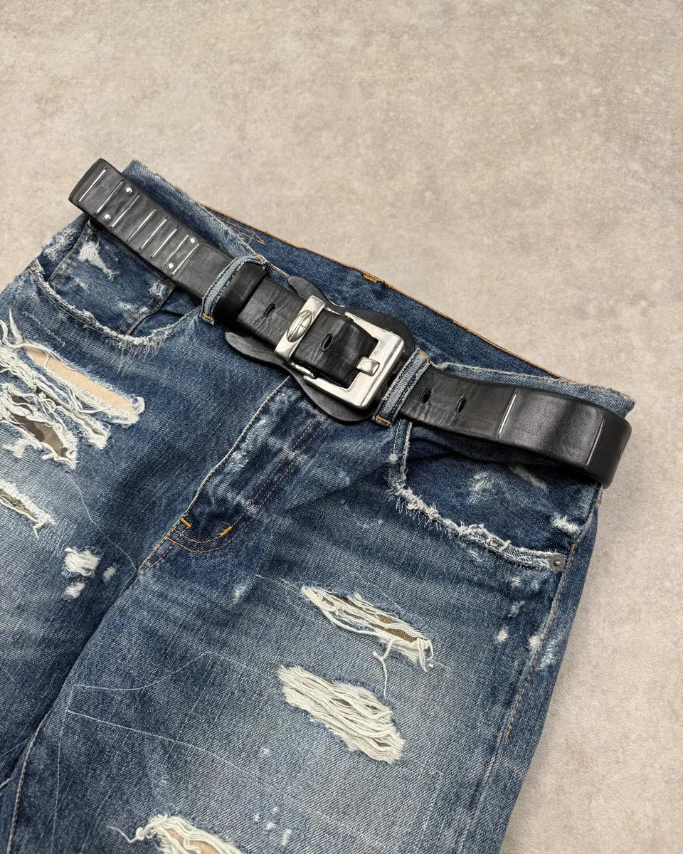 1990s Marithé & François Girbaud Black Leather Guitar Buckle Belt AMsDZrS 1