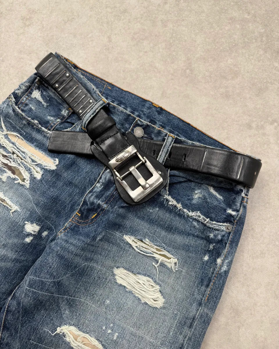 1990s Marithé & François Girbaud Black Leather Guitar Buckle Belt AMsDZrS 2