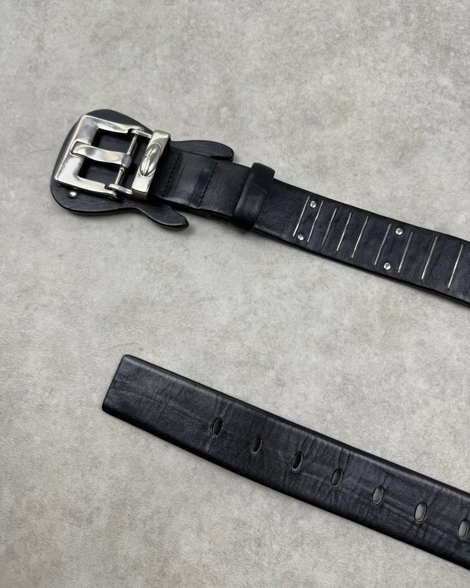 1990s Marithé & François Girbaud Black Leather Guitar Buckle Belt AMsDZrS 3