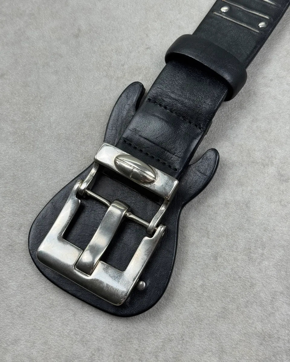 1990s Marithé & François Girbaud Black Leather Guitar Buckle Belt AMsDZrS 4