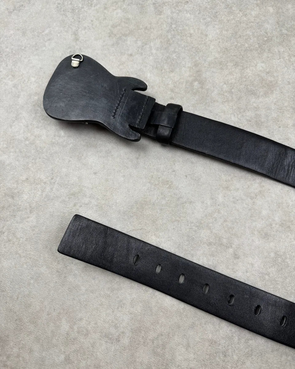 1990s Marithé & François Girbaud Black Leather Guitar Buckle Belt AMsDZrS 5