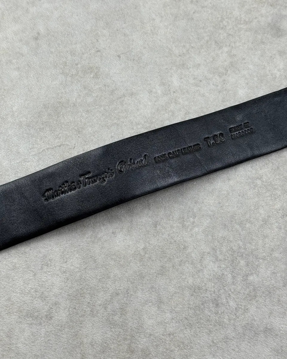 1990s Marithé & François Girbaud Black Leather Guitar Buckle Belt AMsDZrS 7