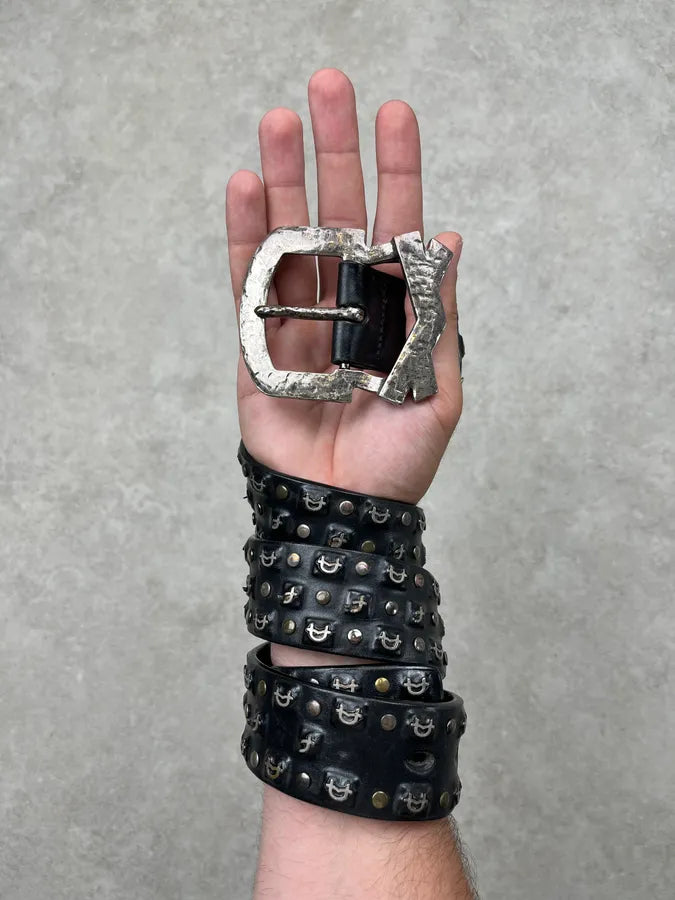 1990s Marithé + François Girbaud Black Leather Studded Belt fcnrcBf 0