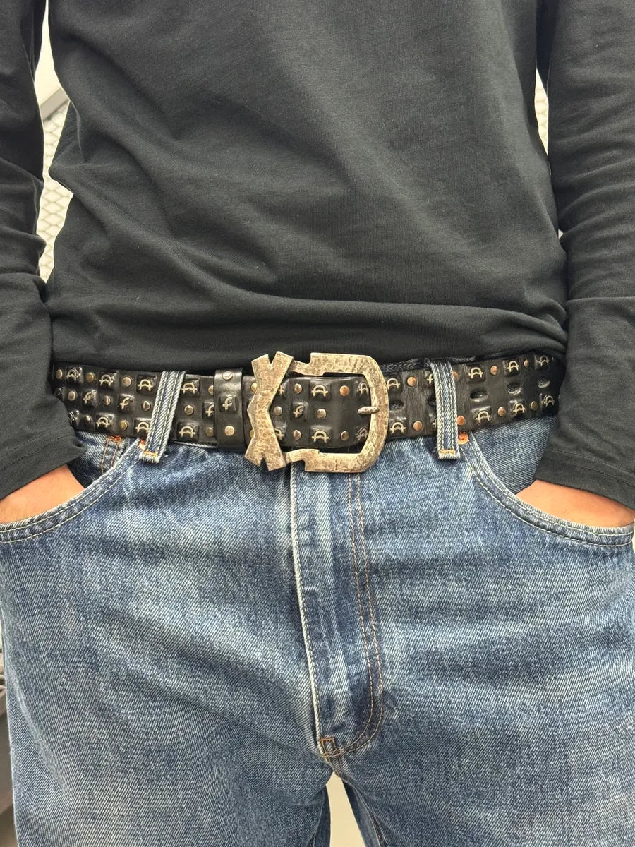 1990s Marithé + François Girbaud Black Leather Studded Belt fcnrcBf 1