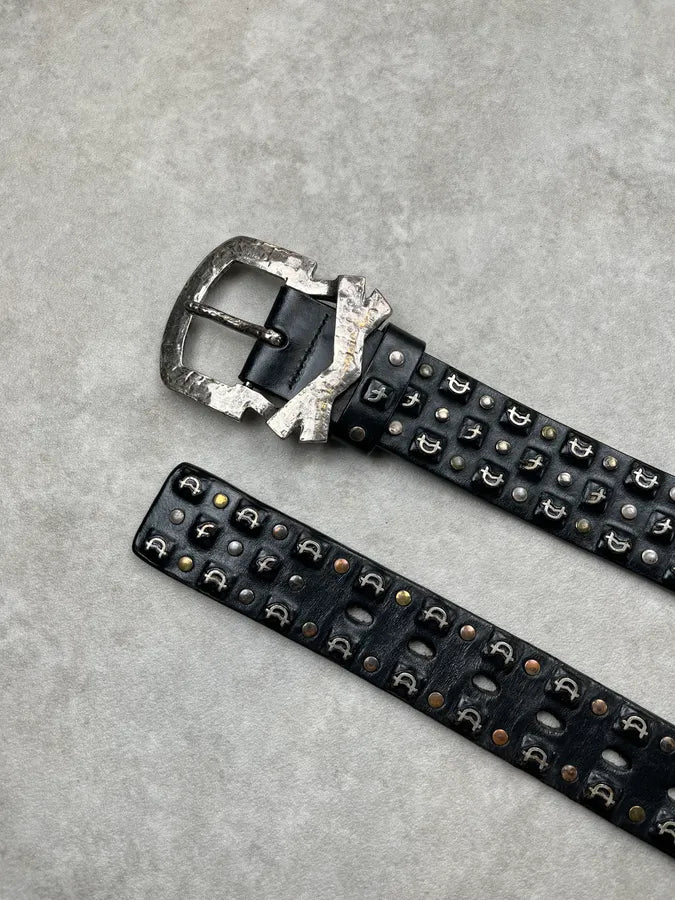 1990s Marithé + François Girbaud Black Leather Studded Belt fcnrcBf 3