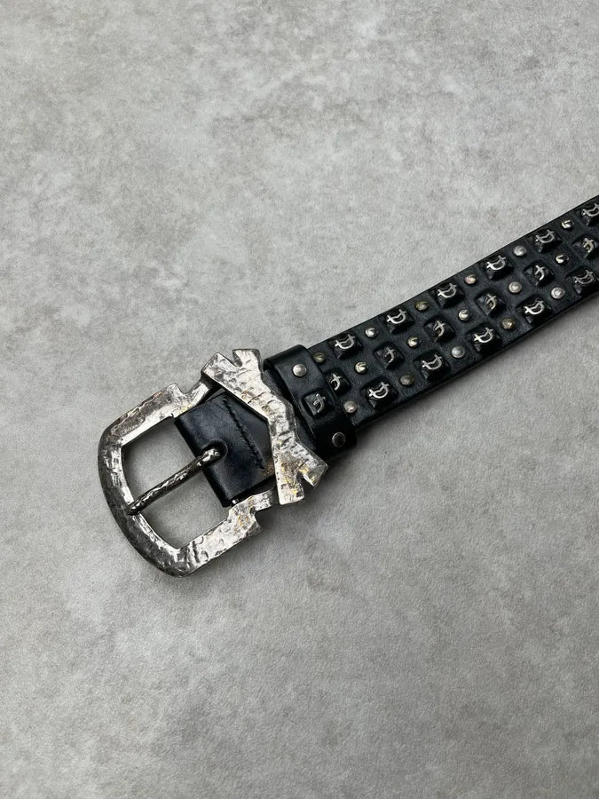 1990s Marithé + François Girbaud Black Leather Studded Belt fcnrcBf 4