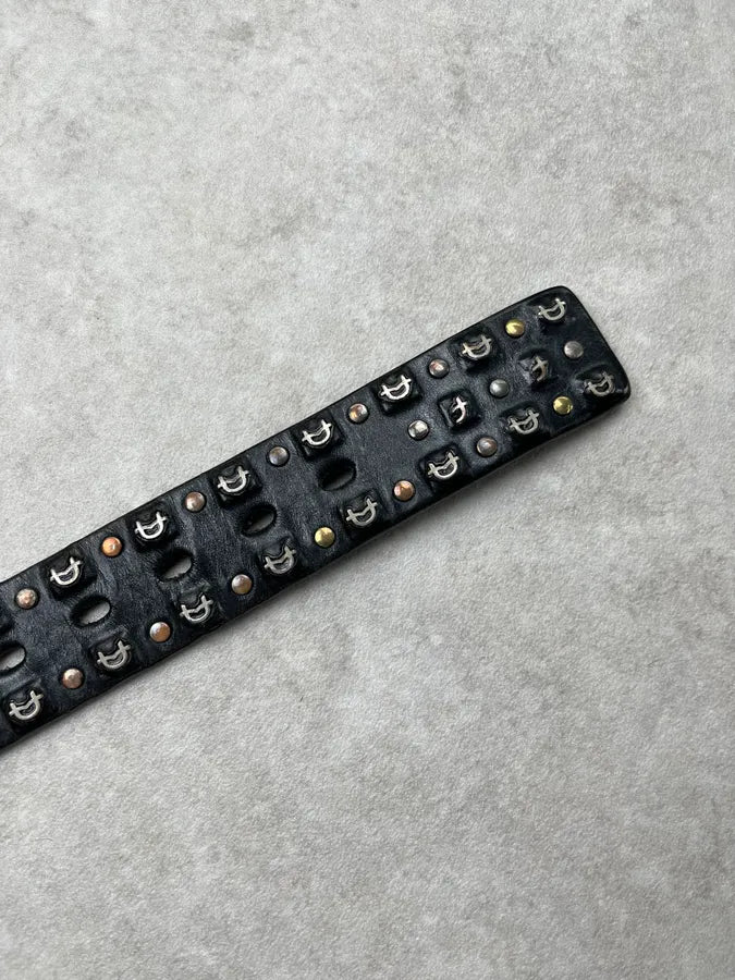 1990s Marithé + François Girbaud Black Leather Studded Belt fcnrcBf 5
