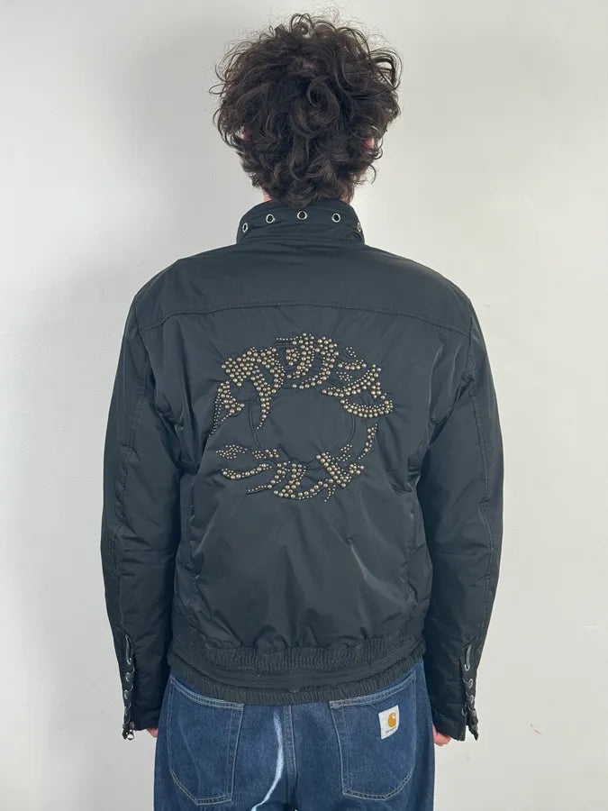 2000s Marithé + François Girbaud Black Nylon Studded Skull Puffer Jacket  efXaSkQ 2