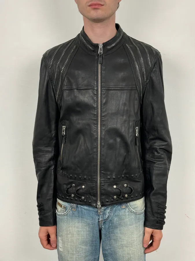 2000s Marithé + François Girbaud Black Studded Biker Leather Jacket iXSIFCn 1