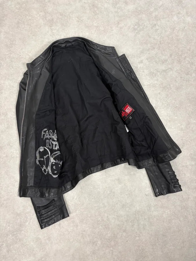 2000s Marithé + François Girbaud Black Studded Biker Leather Jacket iXSIFCn 6