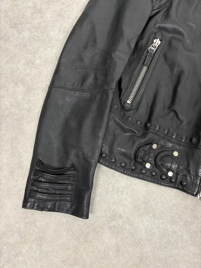 2000s Marithé + François Girbaud Black Studded Biker Leather Jacket iXSIFCn 7
