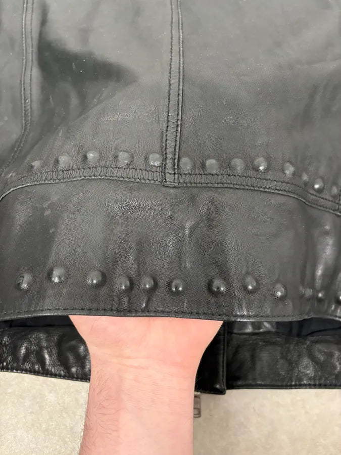 2000s Marithé + François Girbaud Black Studded Biker Leather Jacket iXSIFCn 8