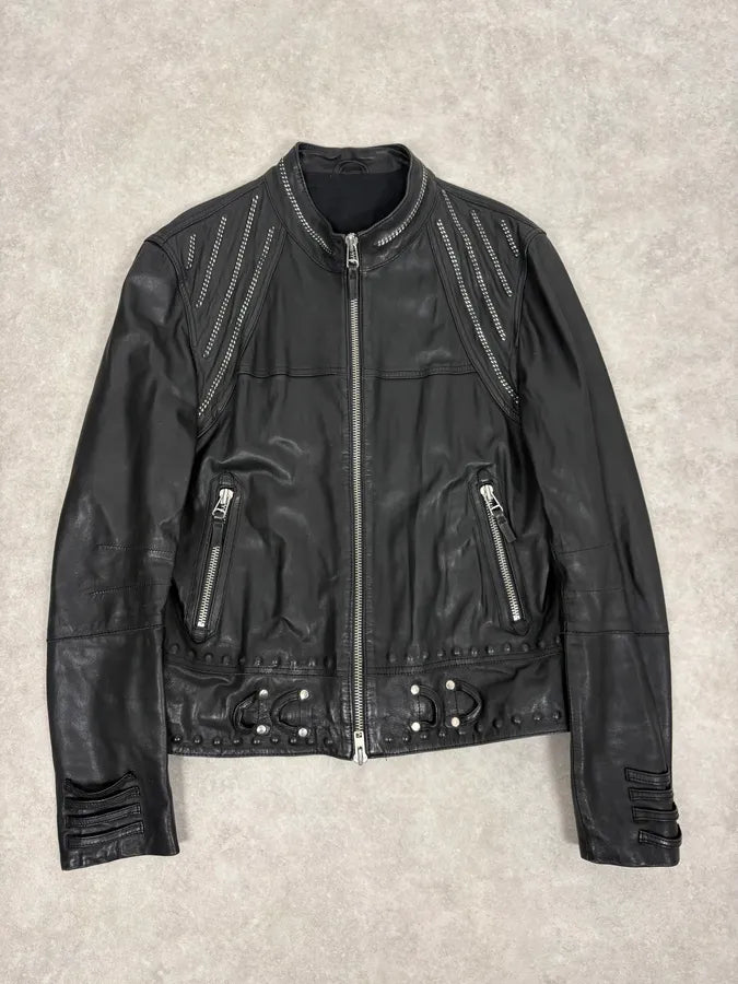 2000s Marithé + François Girbaud Black Studded Biker Leather Jacket iXSIFCn 0