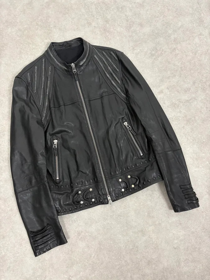 2000s Marithé + François Girbaud Black Studded Biker Leather Jacket iXSIFCn 3