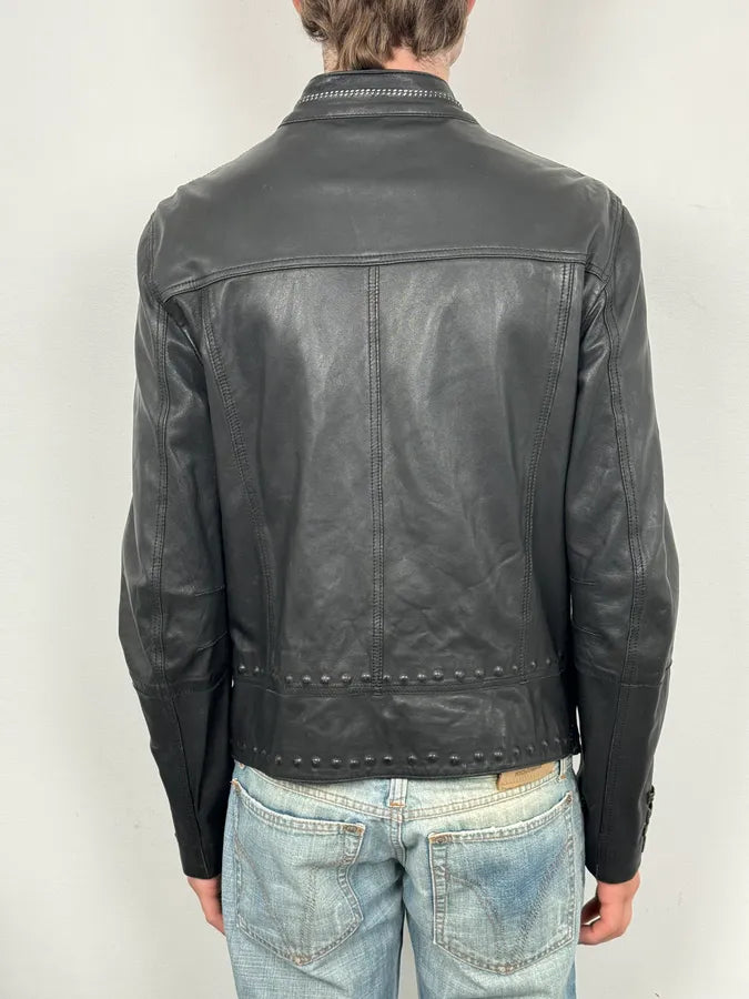 2000s Marithé + François Girbaud Black Studded Biker Leather Jacket iXSIFCn 2