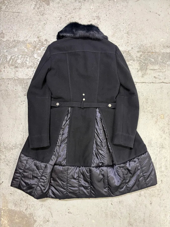 1990s Marithé + François Girbaud Navy Wool Quilted Fur Collar Long Coat OEFQTYR 4