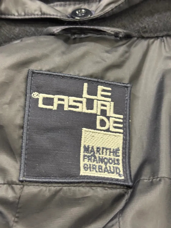 1990s Marithé + François Girbaud Navy Wool Quilted Fur Collar Long Coat OEFQTYR 8