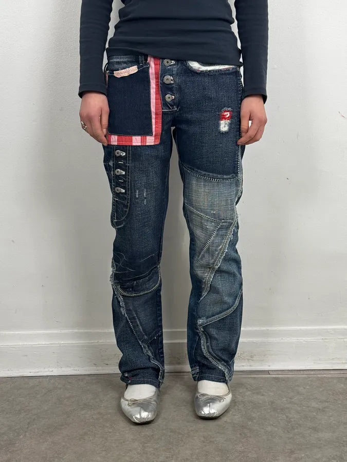 2000s Marithé + François Girbaud Multi-Patchwork Design Blue Denim Jeans  rURNFOS 1