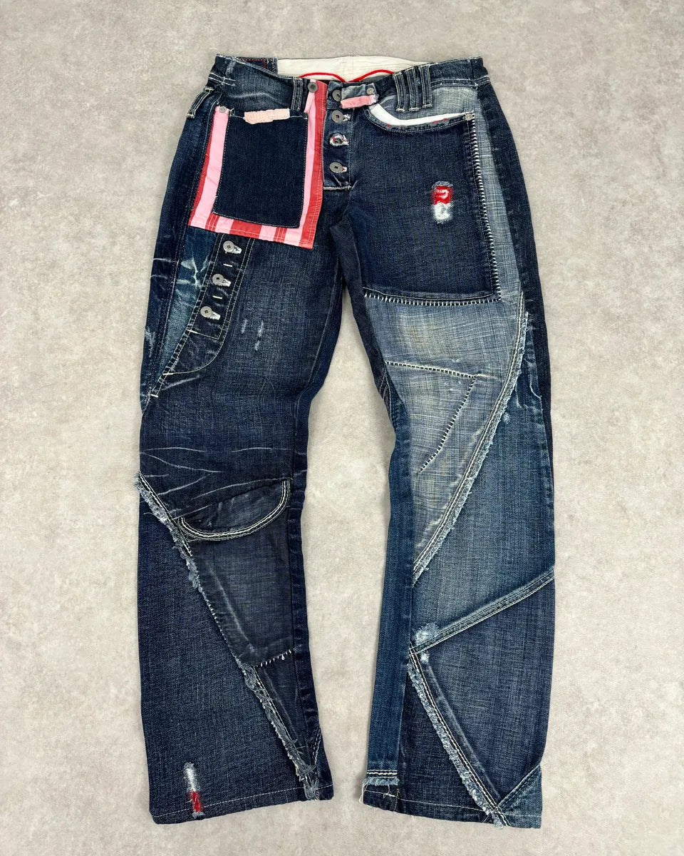 2000s Marithé + François Girbaud Multi-Patchwork Design Blue Denim Jeans  rURNFOS 0