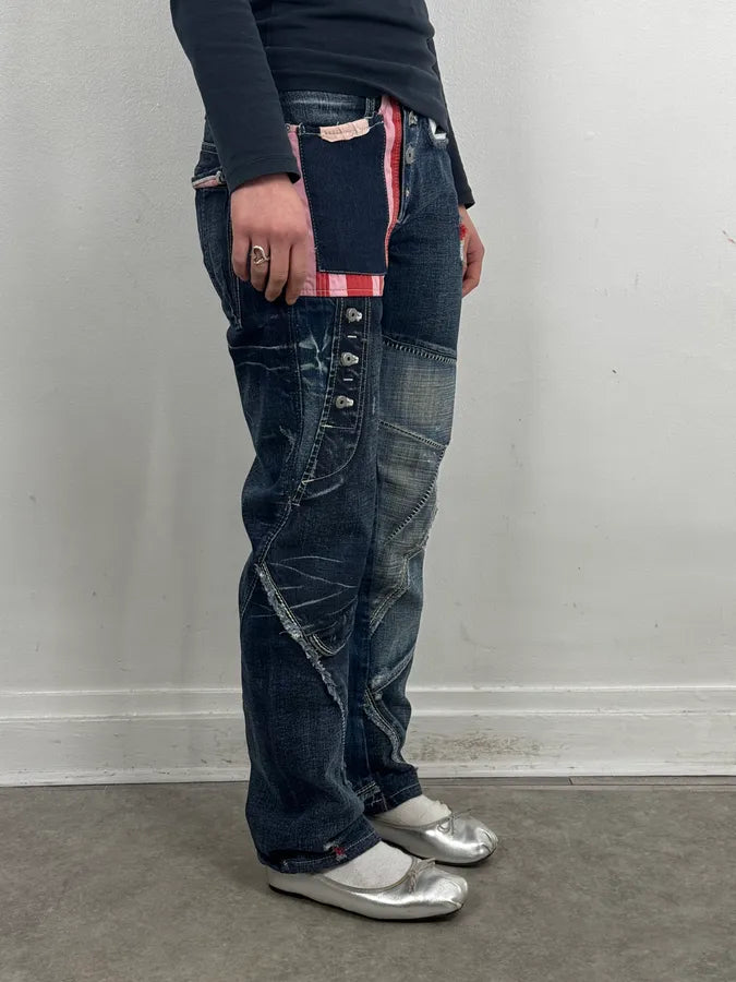 2000s Marithé + François Girbaud Multi-Patchwork Design Blue Denim Jeans  rURNFOS 2