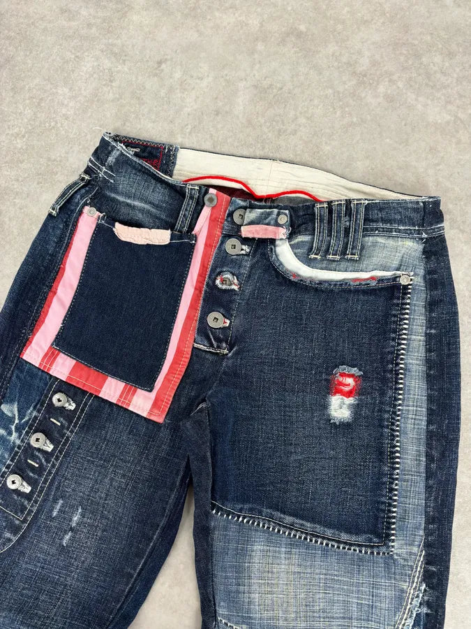 2000s Marithé + François Girbaud Multi-Patchwork Design Blue Denim Jeans  rURNFOS 4