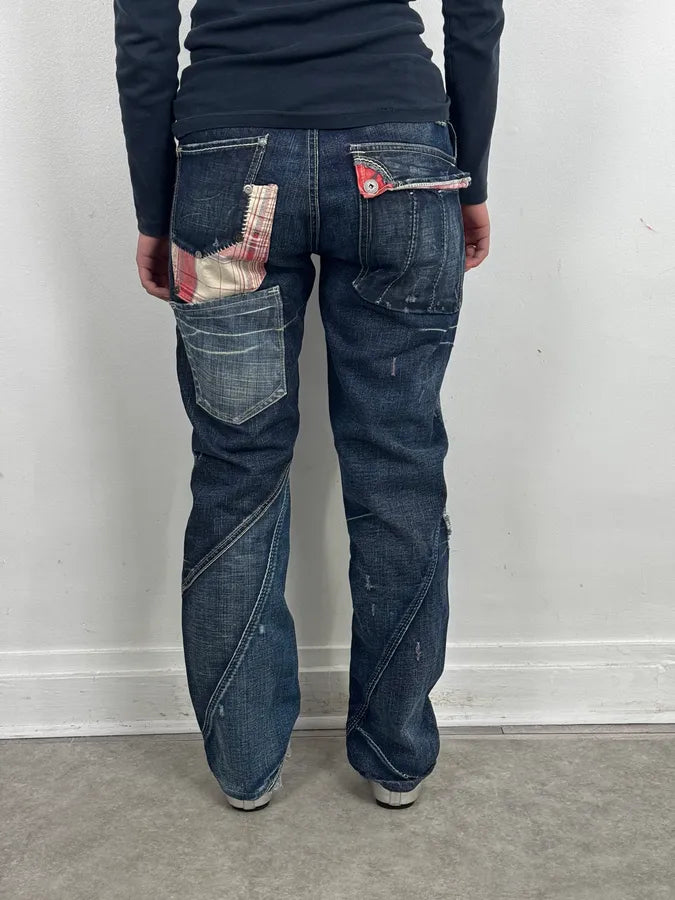 2000s Marithé + François Girbaud Multi-Patchwork Design Blue Denim Jeans  rURNFOS 3