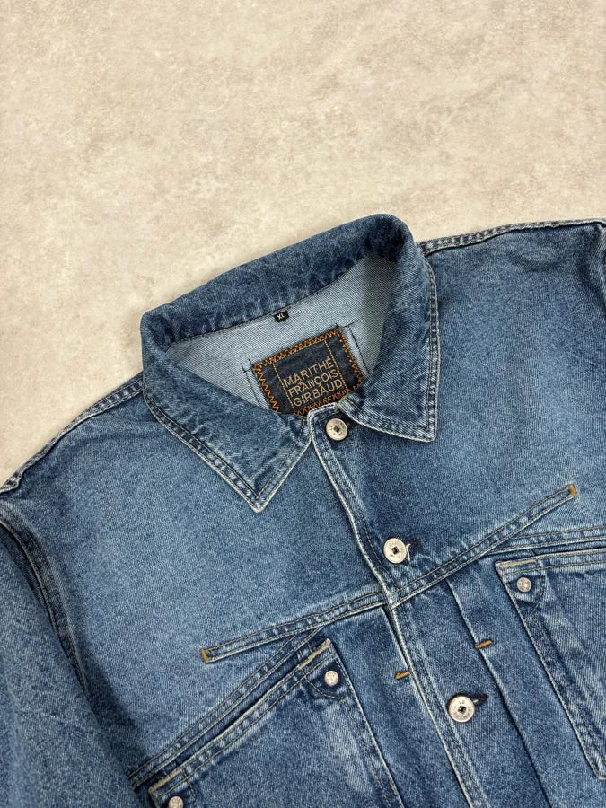 1990s Marithé + François Girbaud Blue Structured Denim Jacket zgkdBSQ 4