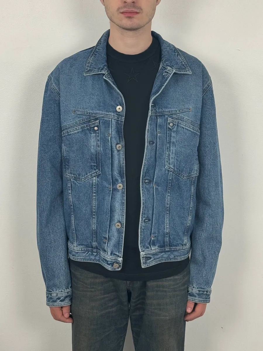 1990s Marithé + François Girbaud Blue Structured Denim Jacket zgkdBSQ 1