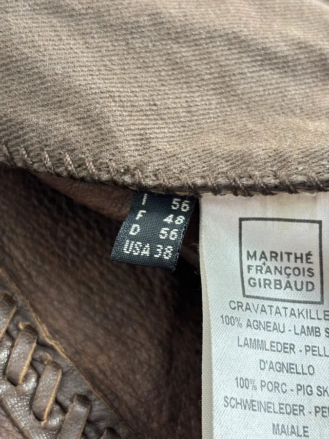 SS2003 Marithé + François Girbaud Brown Leather Plissed Blazer Jacket HukcOLp 13