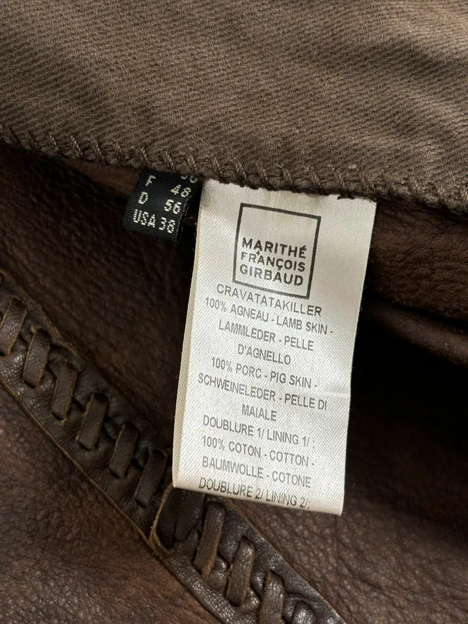 SS2003 Marithé + François Girbaud Brown Leather Plissed Blazer Jacket HukcOLp 12