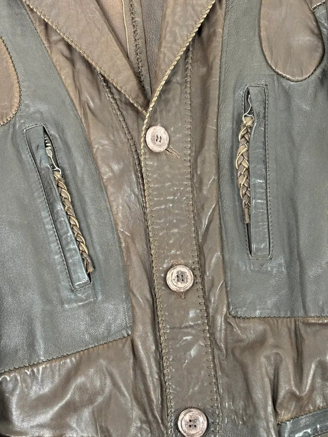 SS2003 Marithé + François Girbaud Brown Leather Plissed Blazer Jacket HukcOLp 9