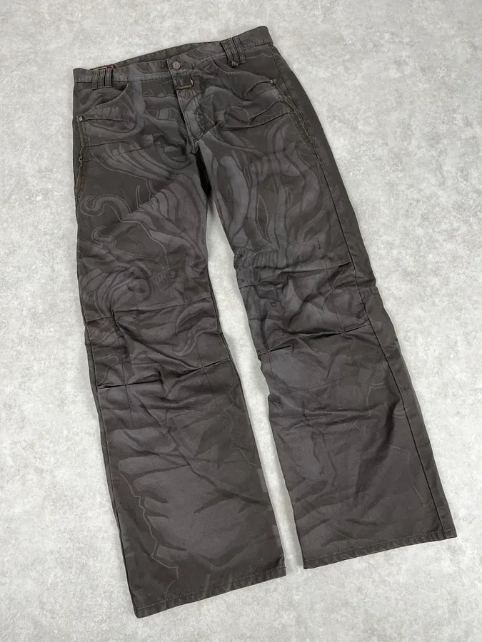 2000s Marithé + François Girbaud Brown Nylon Tattoo Large Pants fvQeQgQ 4