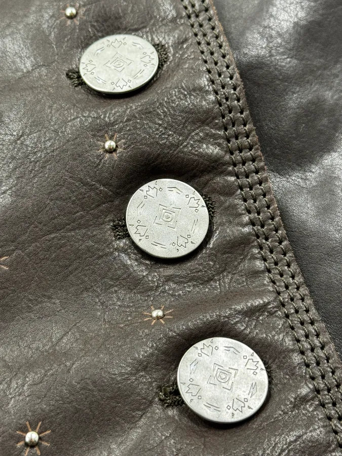 AW2003 Marithé + François Girbaud Brown Sherpa Collar Asymmetrical Leather Jacket afUoqZQ 9