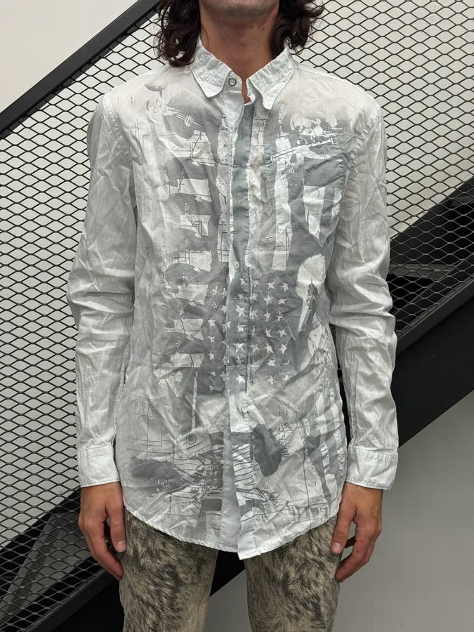 2000s Marithé + François Girbaud White USA Flag Graphic Shirt nEdjruM 2