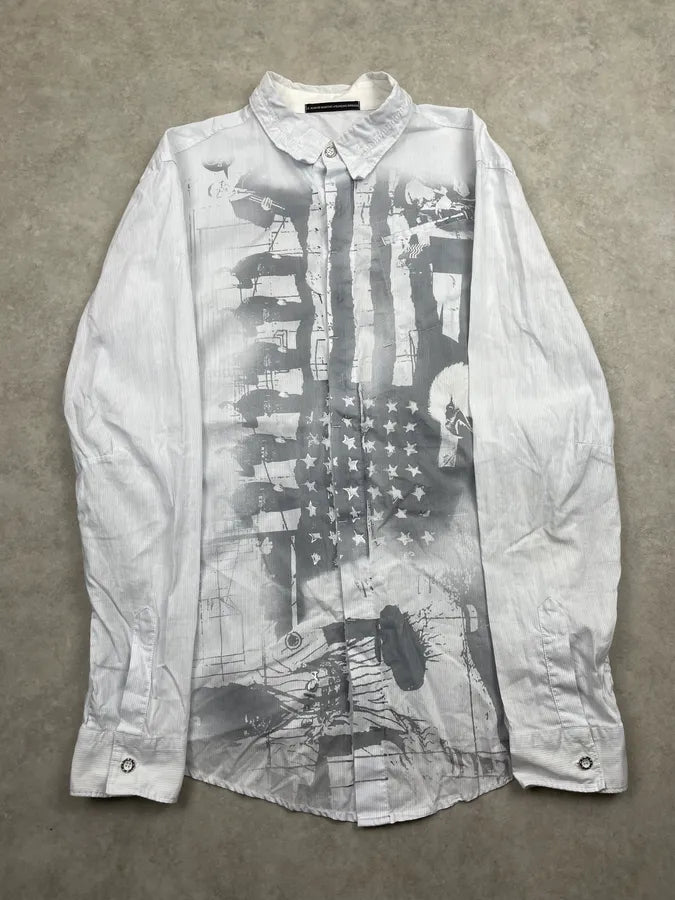 2000s Marithé + François Girbaud White USA Flag Graphic Shirt nEdjruM 0