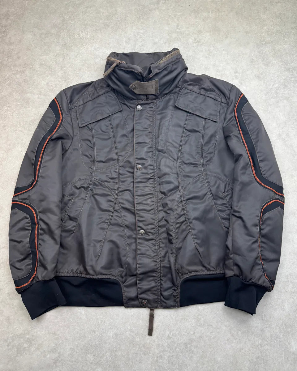 2000s Marithé + François Girbaud Dark Grey Tron Contrast Nylon Bomber Jacket mDRwxas 3