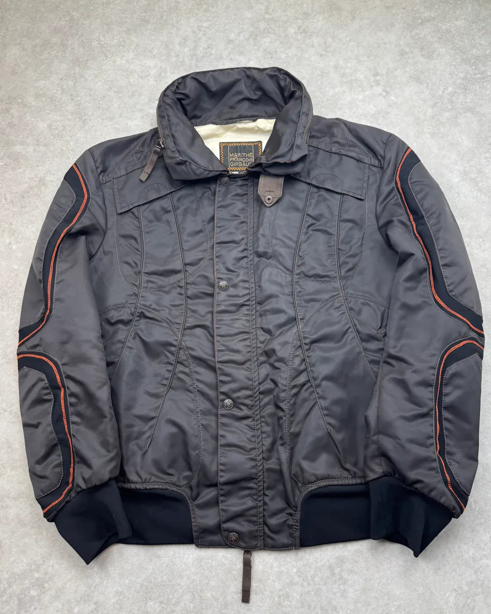 2000s Marithé + François Girbaud Dark Grey Tron Contrast Nylon Bomber Jacket mDRwxas 0