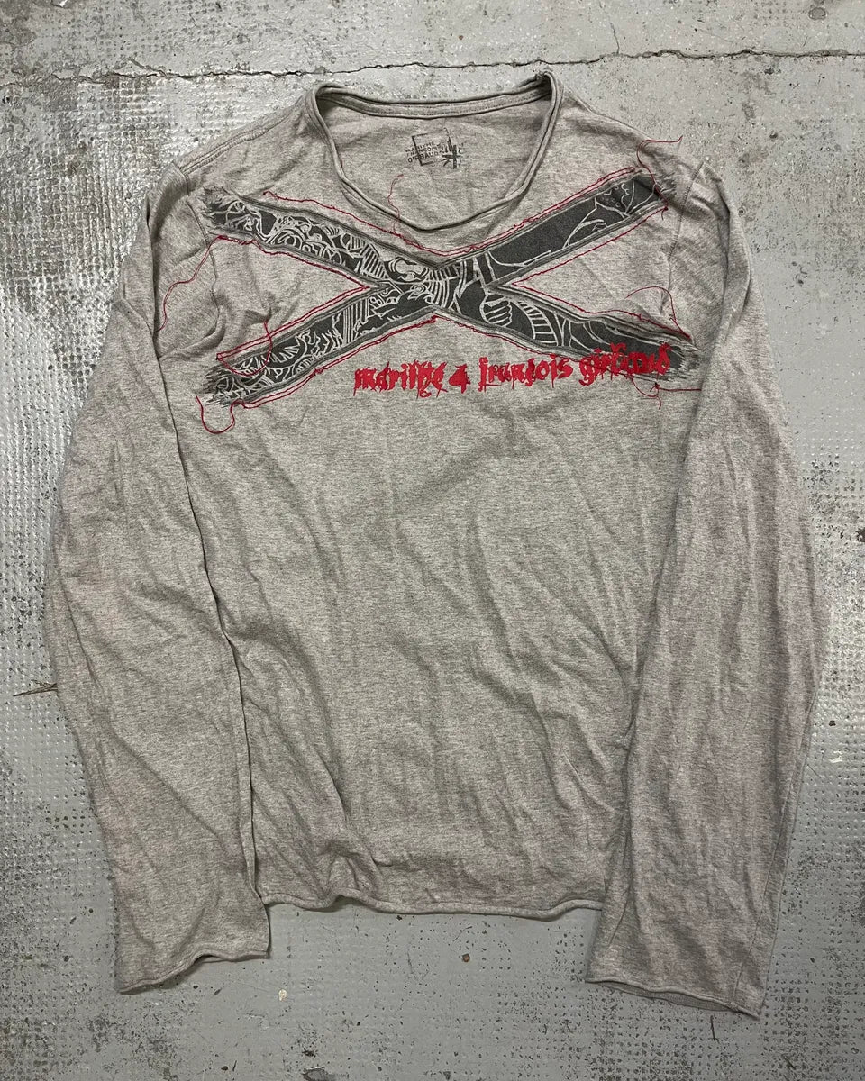 1990s Marithé + François Girbaud Grey Graphic Longsleeve T-Shirt UCbFbJr 2