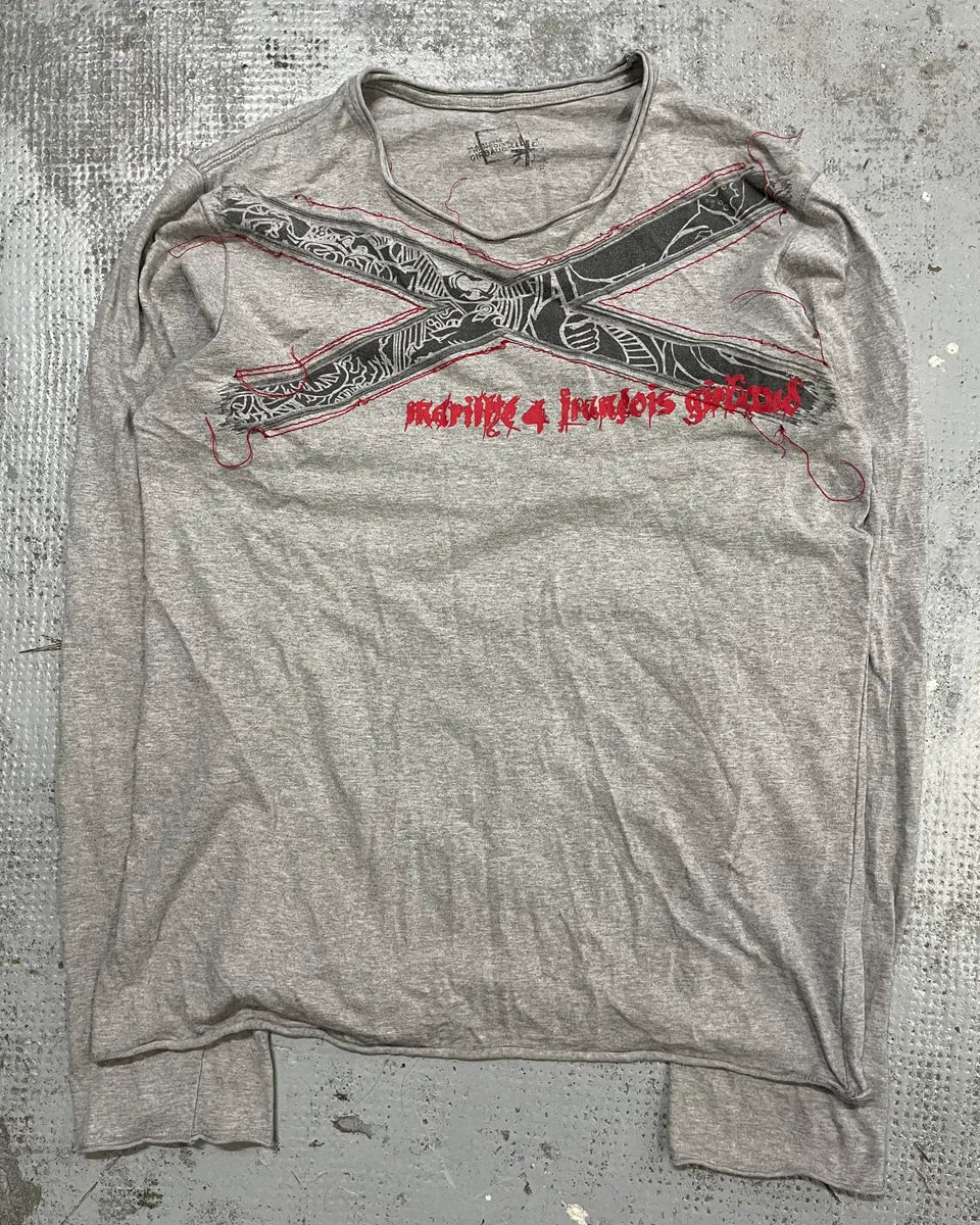 1990s Marithé + François Girbaud Grey Graphic Longsleeve T-Shirt UCbFbJr 3