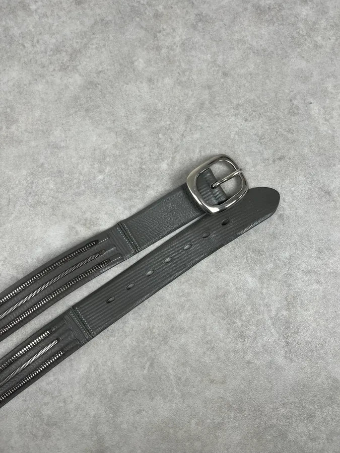 1990s Marithé + François Girbaud Grey Leather Dual Zip Belt SYlEEEX 2