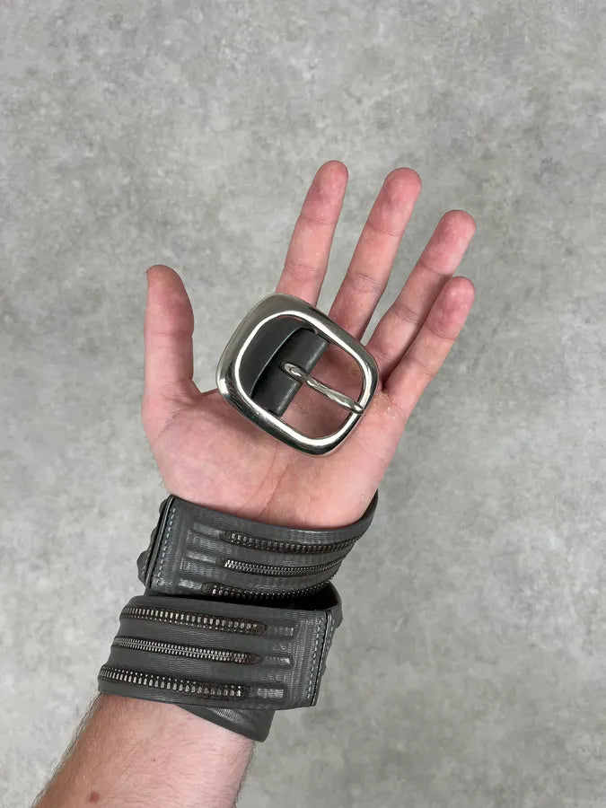1990s Marithé + François Girbaud Grey Leather Dual Zip Belt SYlEEEX 1