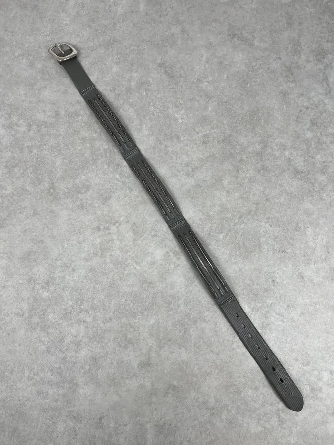 1990s Marithé + François Girbaud Grey Leather Dual Zip Belt SYlEEEX 8