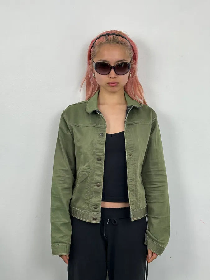 1990s Marithé + François Girbaud Khaki Cropped Cargo Denim Jacket fKwGAXw 1